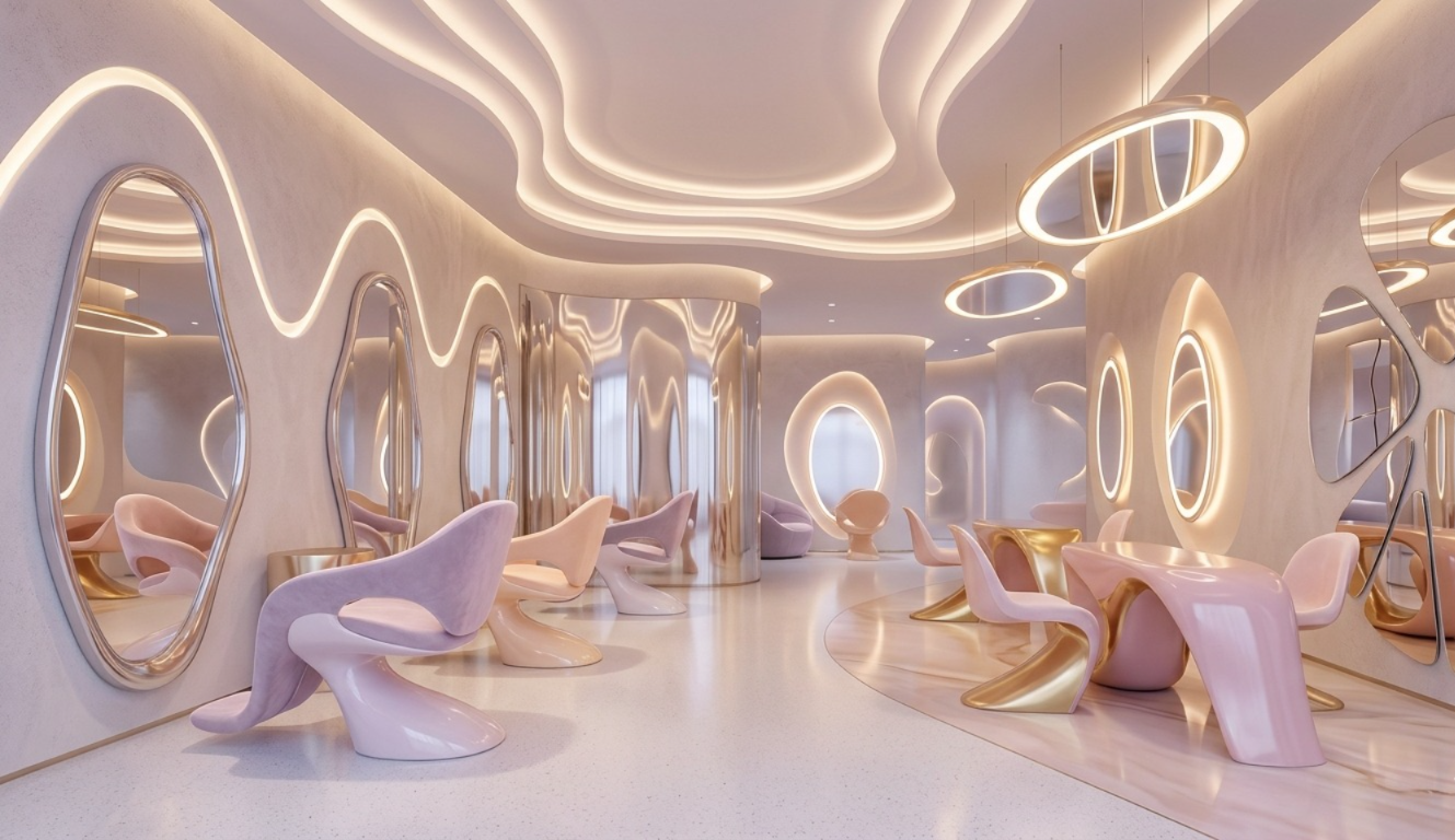 Luxurious resort lounge with wood panels, modern seating, and textured décor. Warm lighting and a large chandelier create a serene, inviting atmosphere.